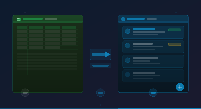 ExcelからkintoneへのスムーズなデータKantone移行を示すビジネスイラスト